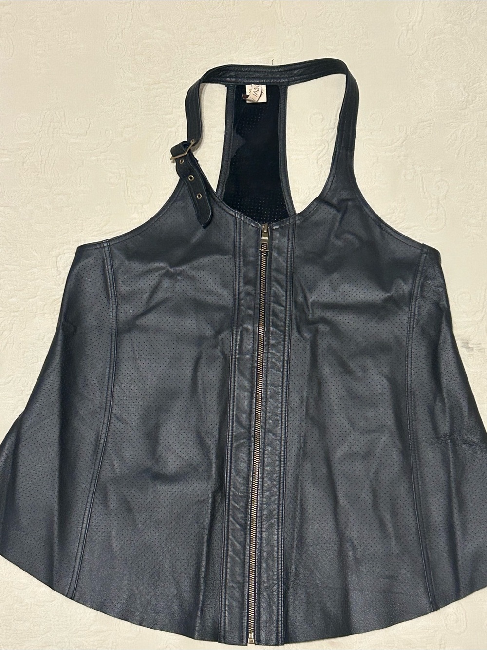 XCVI Black Leather Racerback Zip Vest